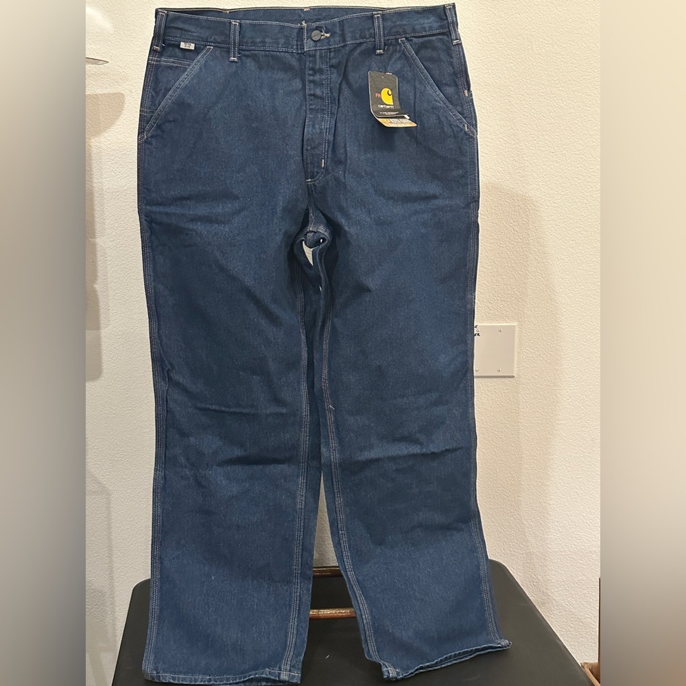 NEW TAG! CARHARTT  DARK BLUE 'FLAME-RESISTANT' DUNGAREE‎ CARGO JEANS PANTS